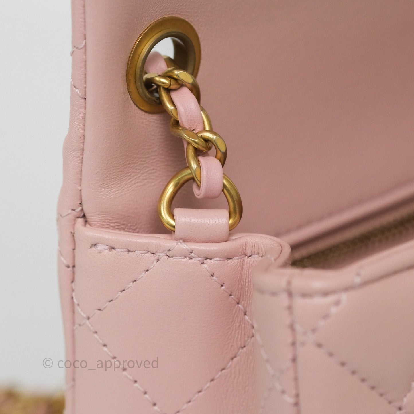 Chanel Pearl Crush Mini Square Quilted Light Pink Lambskin Aged Gold Hardware
