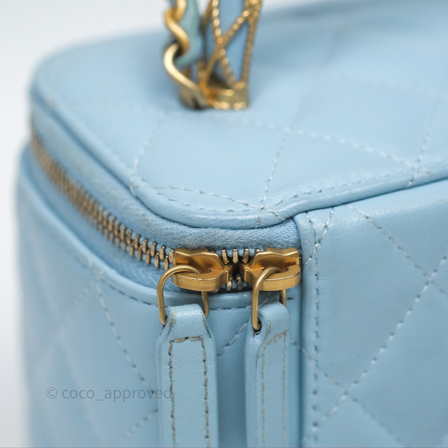 Chanel Vanity Rectangular Top Handle Blue Lambskin Gold Hardware