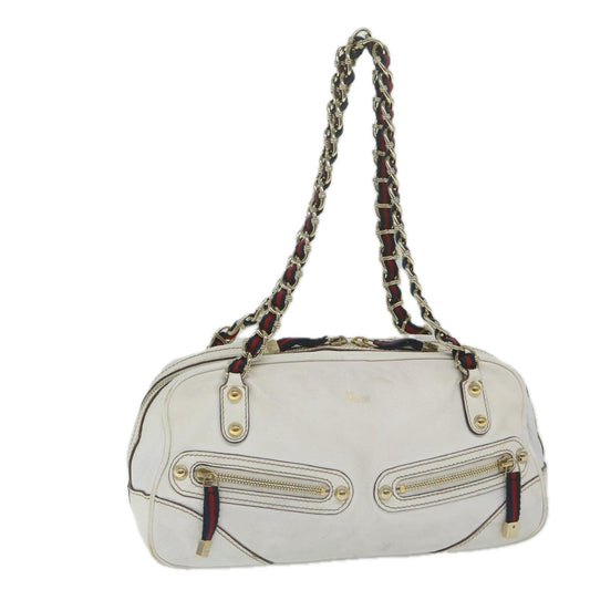 GUCCI Sherry Line Chain Shoulder Bag Leather White Navy Red 152462  63591