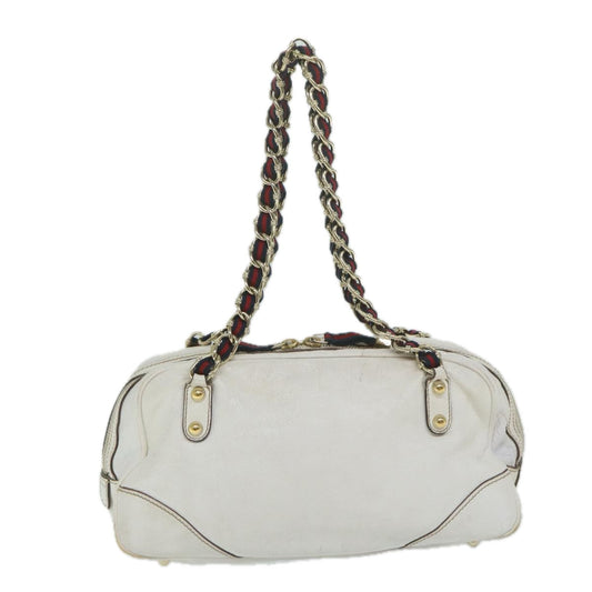 GUCCI Sherry Line Chain Shoulder Bag Leather White Navy Red 152462  63591