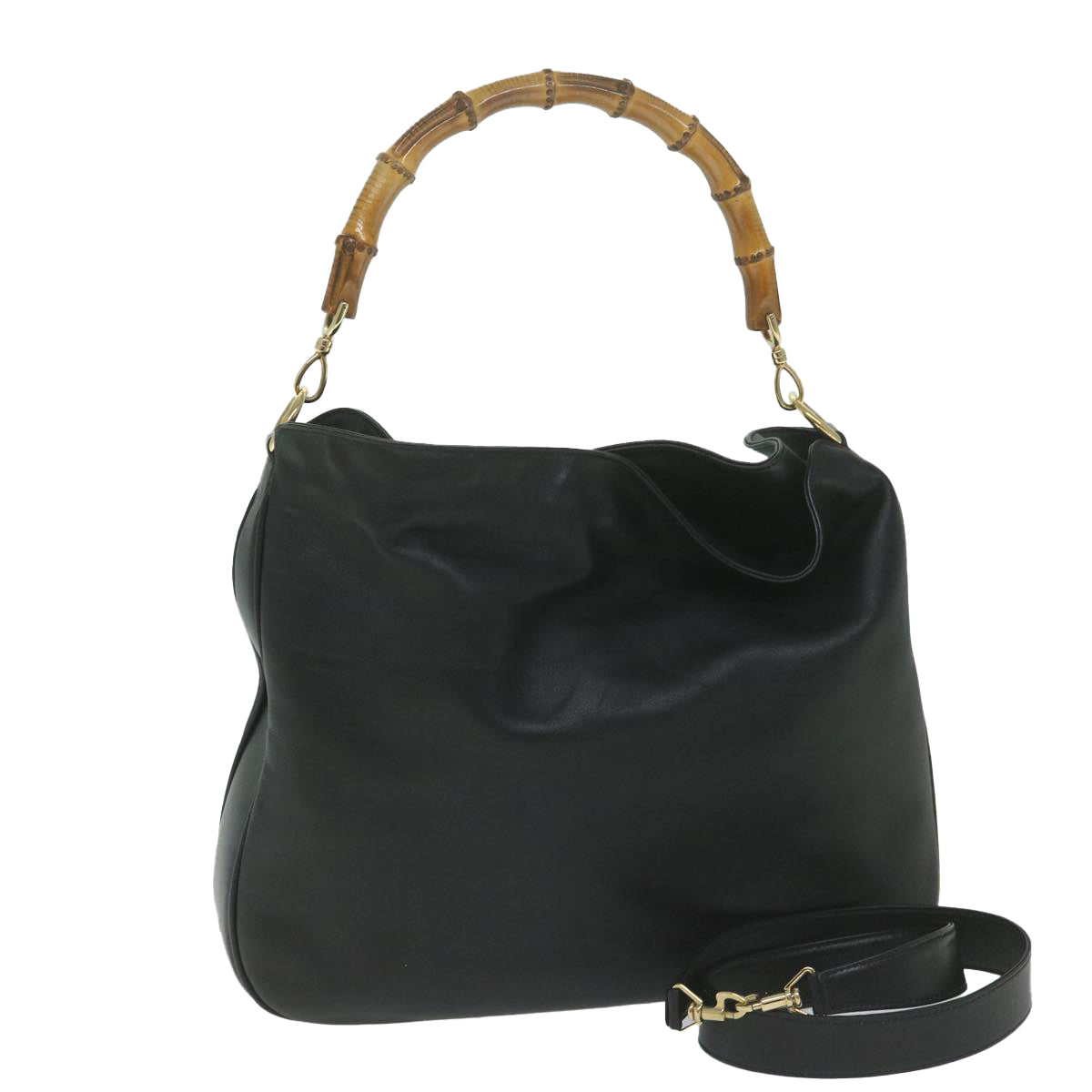 GUCCI Bamboo Shoulder Bag Leather 2way Black  63599