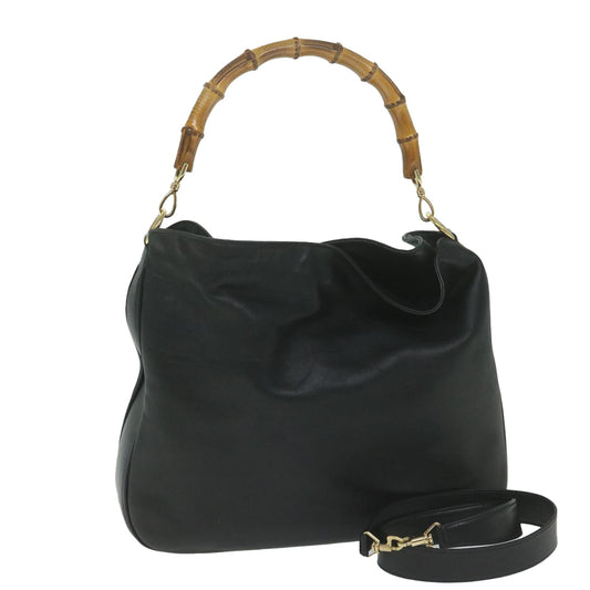 GUCCI Bamboo Shoulder Bag Leather 2way Black  63599
