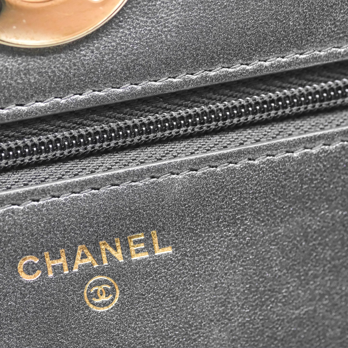 Chanel Wallet On Chain WOC Iridescent Dark Grey Lambskin Gold Hardware