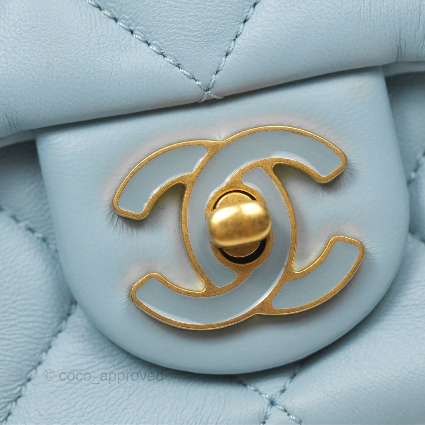 Chanel Quilted Enamel Pending CC Small Square Flap Baby Blue Lambskin 22P