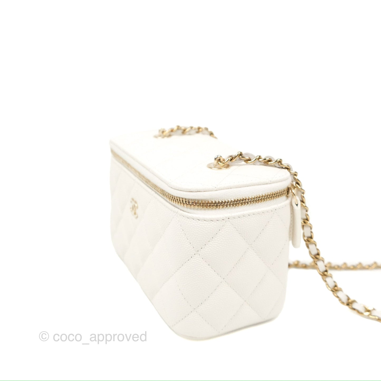 Chanel Classic Vanity Rectangular with Chain White Caviar Gold Hardware