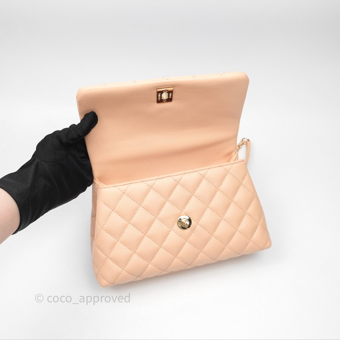 Chanel Small Coco Handle Quilted Pink Beige Caviar Gold Hardware