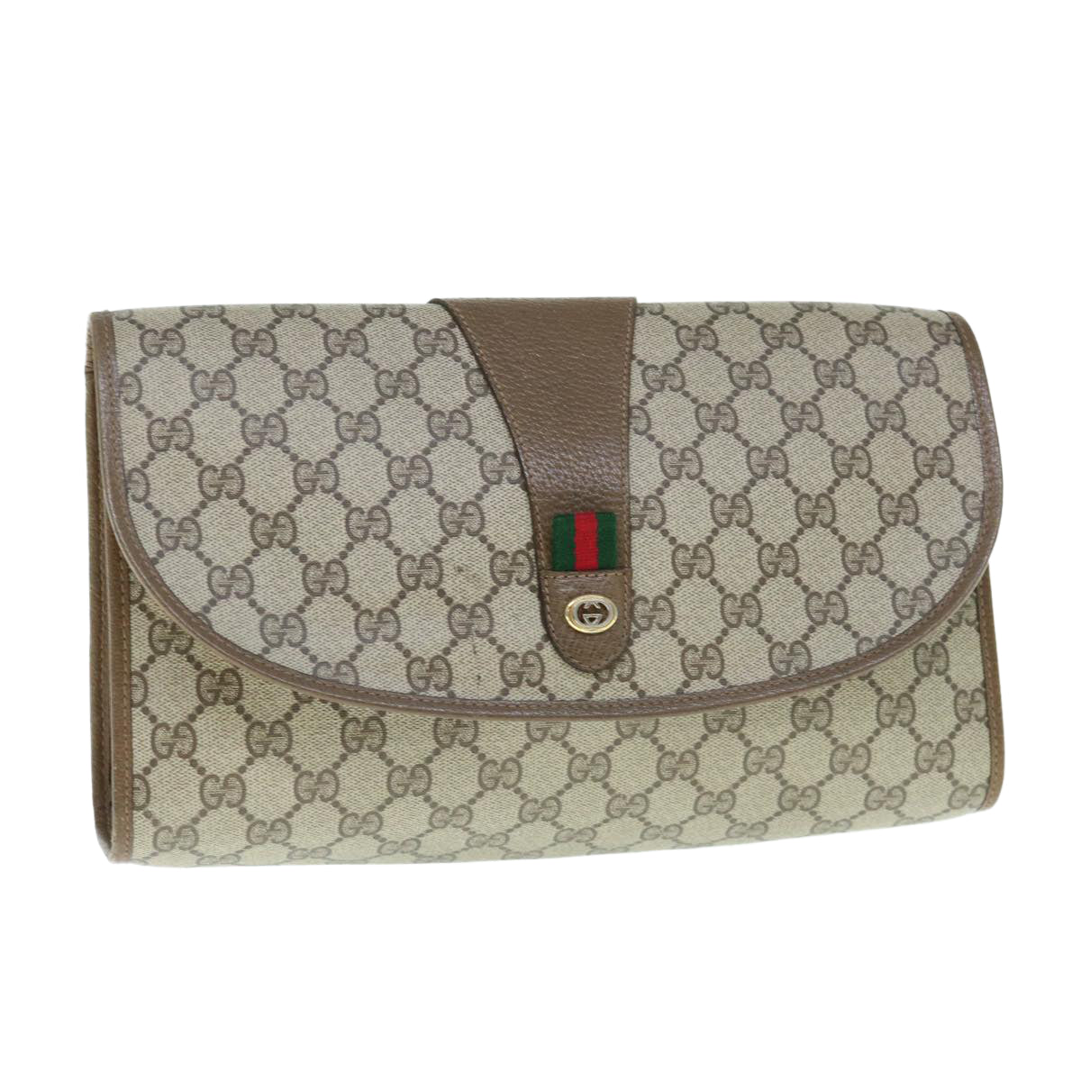 GUCCI Web Sherry Line GG Supreme Clutch Bag Beige Red Green 89 01 031  63621