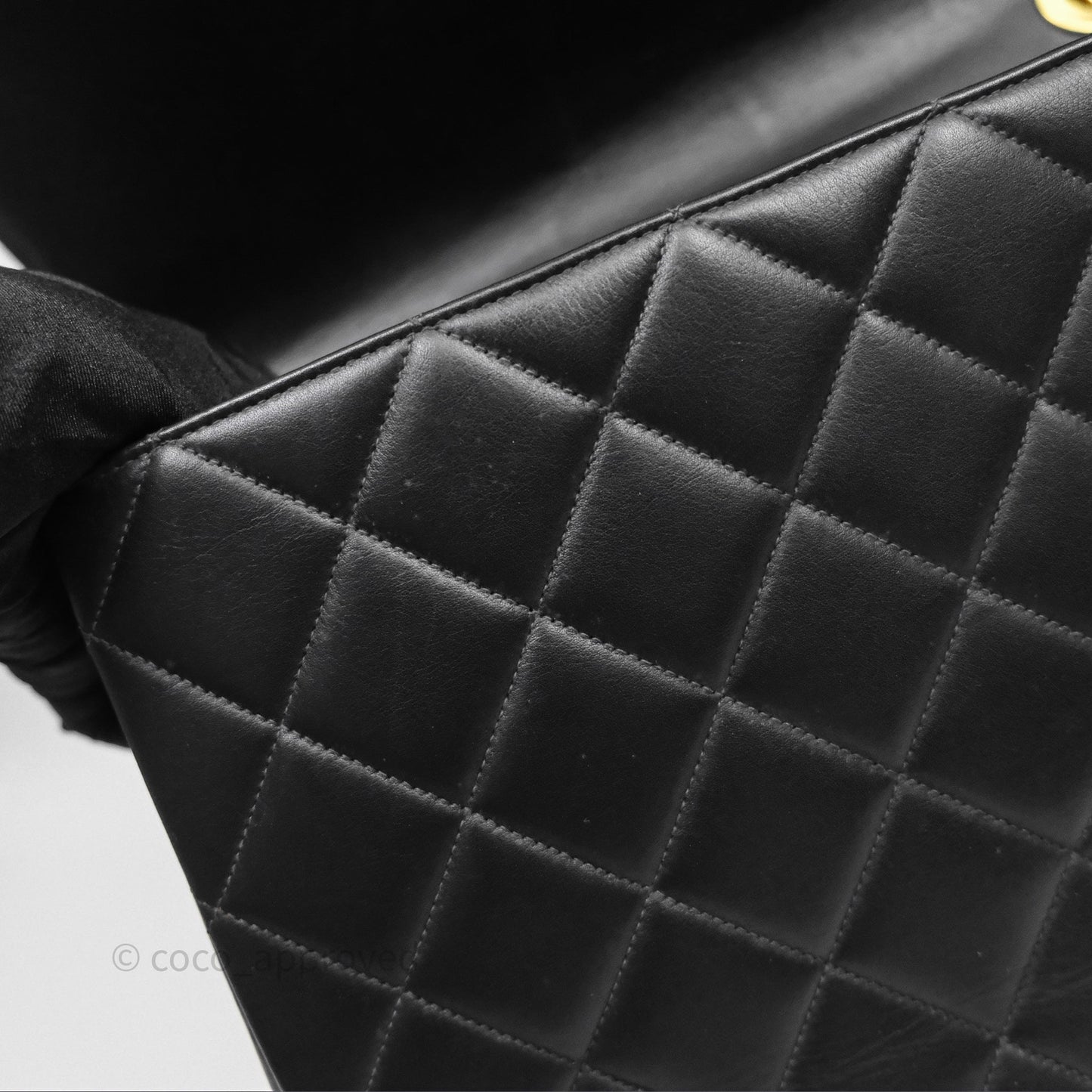 Chanel Vintage Maxi Quilted CC Flap Bag Black Lambskin Gold Hardware
