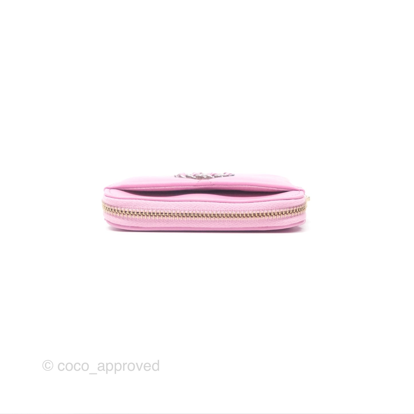 Chanel Quilted 19 Zip Card Holder Wallet Pink Lambskin