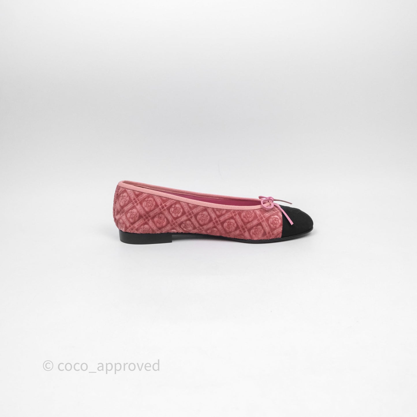 Chanel Ballerina Flats Camellia Quilts Pink Velvet Size 38