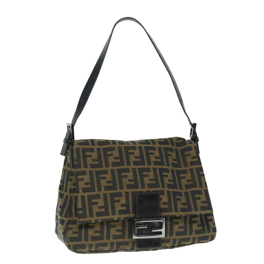 Luxury FendiZucca Canvas Mamma Baguette Shoulder Bag Black Brown63693
