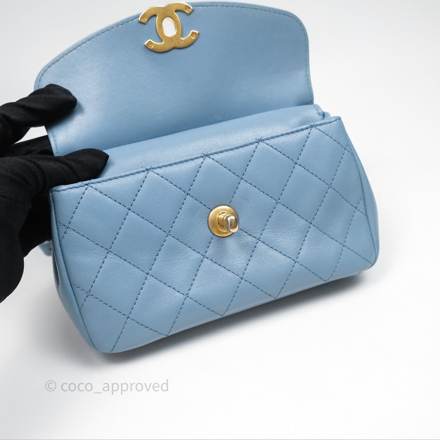 Chanel Curved Flap Bag Blue Lambskin Aged Gold Hardware