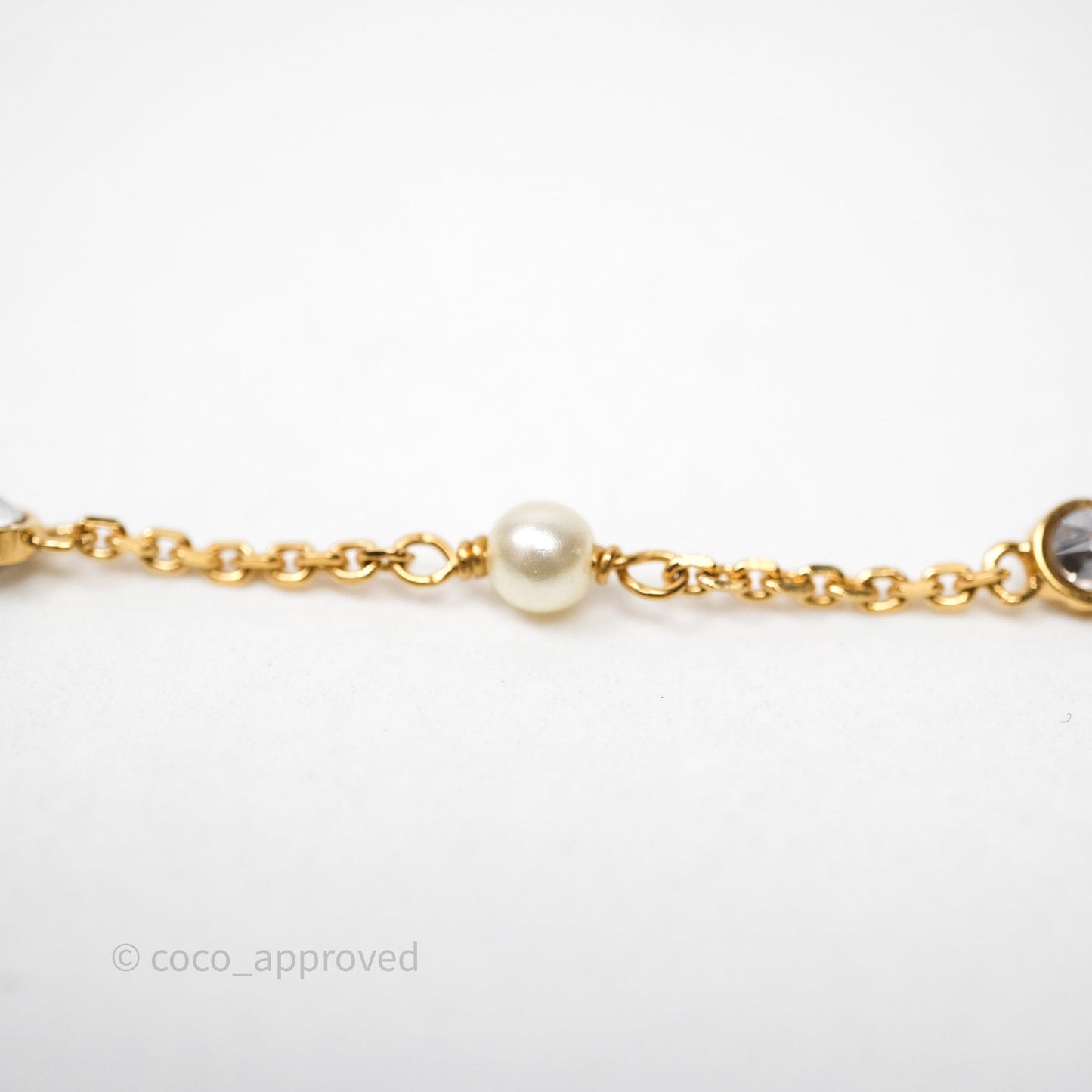 Christian Dior Metal Crystal Pearl CD Bracelet Gold Tone