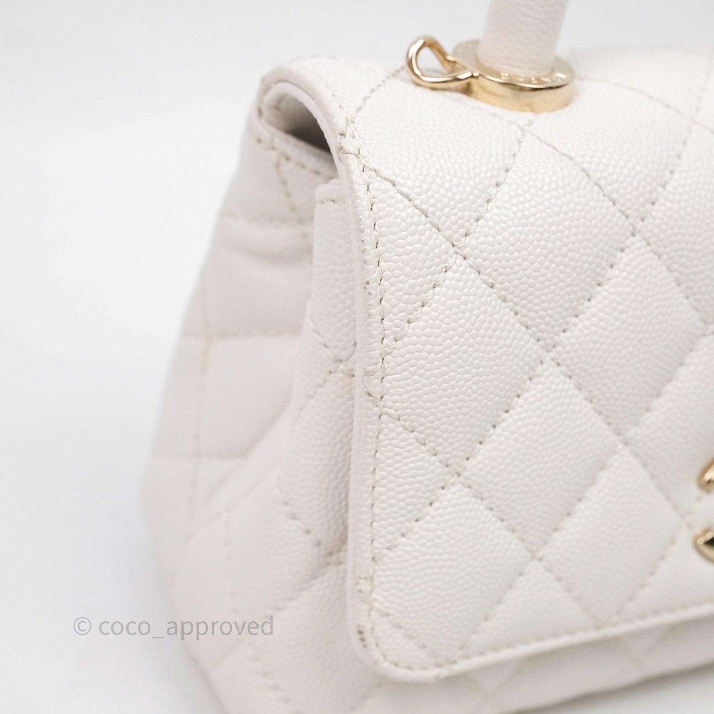 Chanel Mini Coco Handle Quilted White Caviar Gold Hardware
