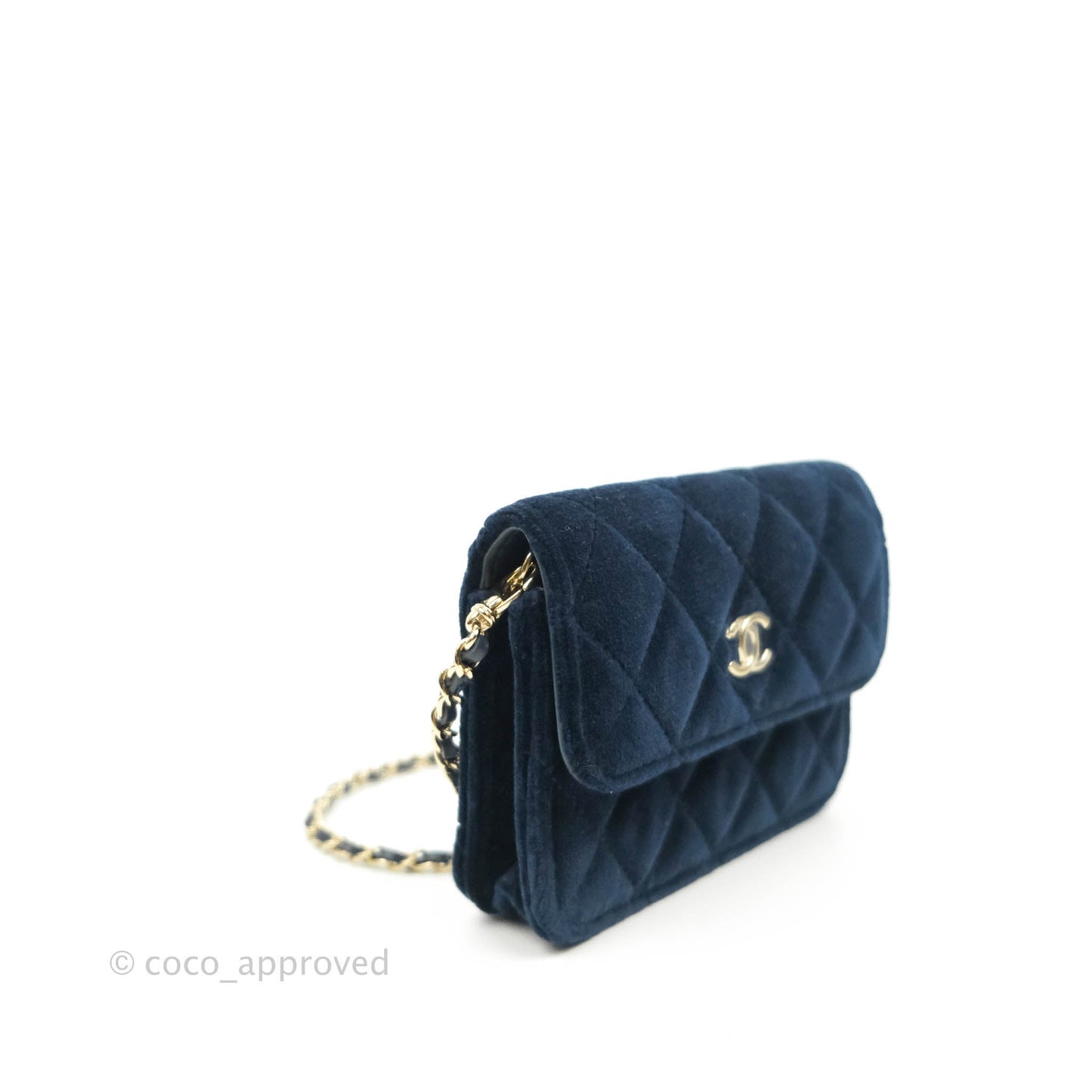 Chanel Crystal Pearl Crush Card Holder Navy Velvet Aged Gold Hardware
