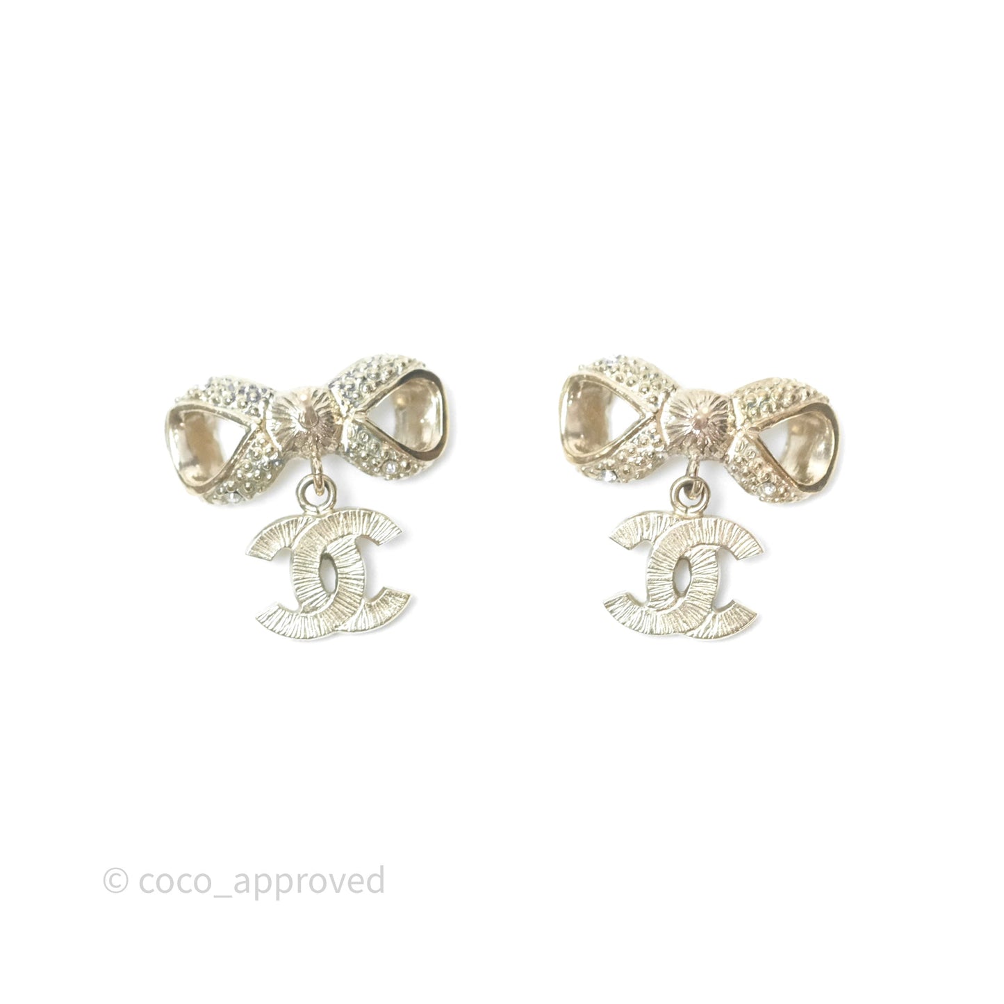 Chanel Crystal CC Bow Knot Earrings Gold Tone