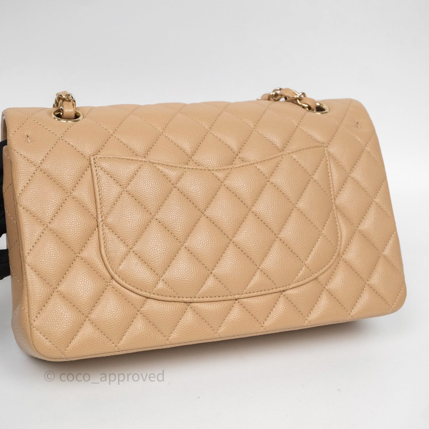 Chanel Classic M/L Medium Flap Quilted Dark Beige Caviar Gold Hardware