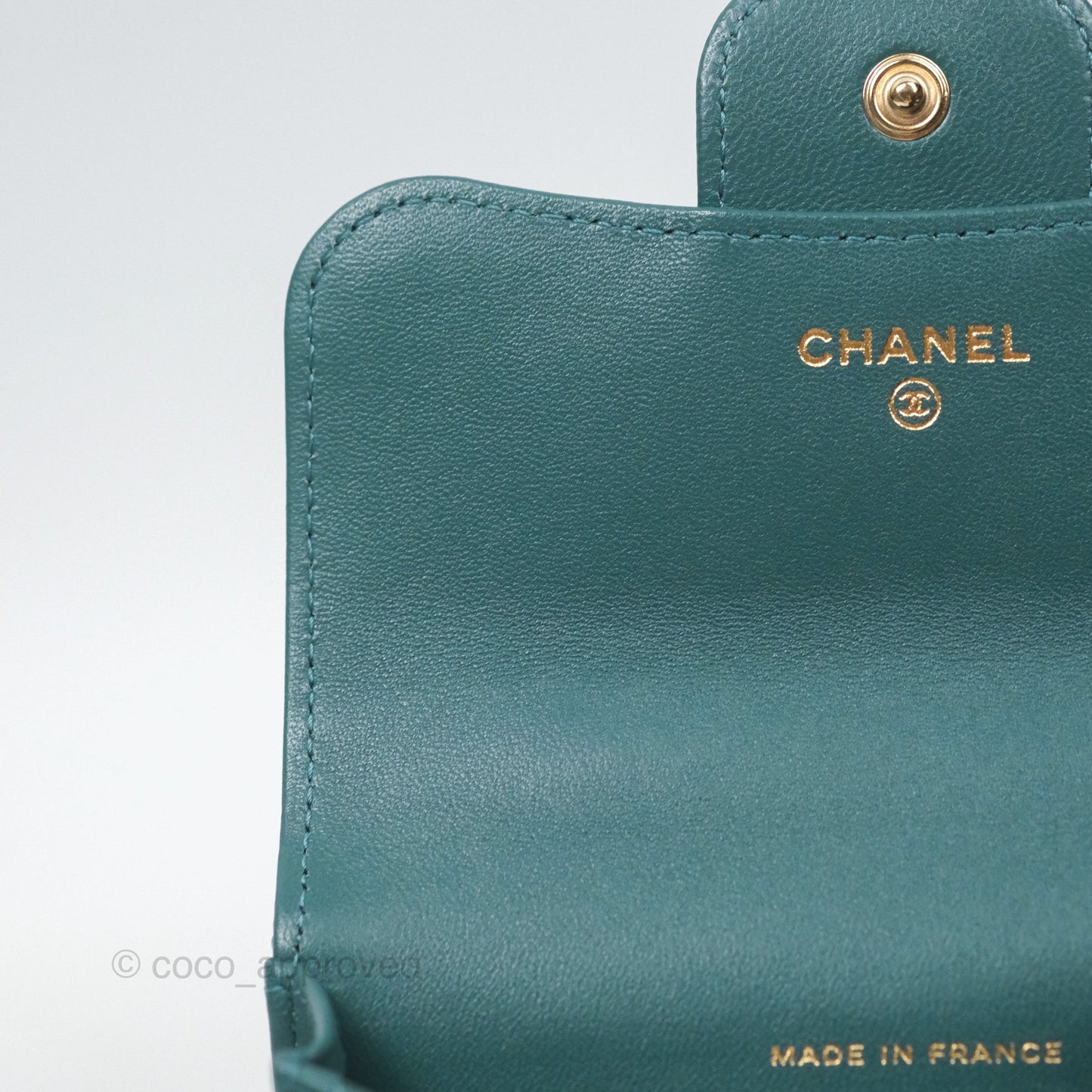 Chanel Mini Handle Clutch With Chain Green Lambskin Aged Gold Hardware