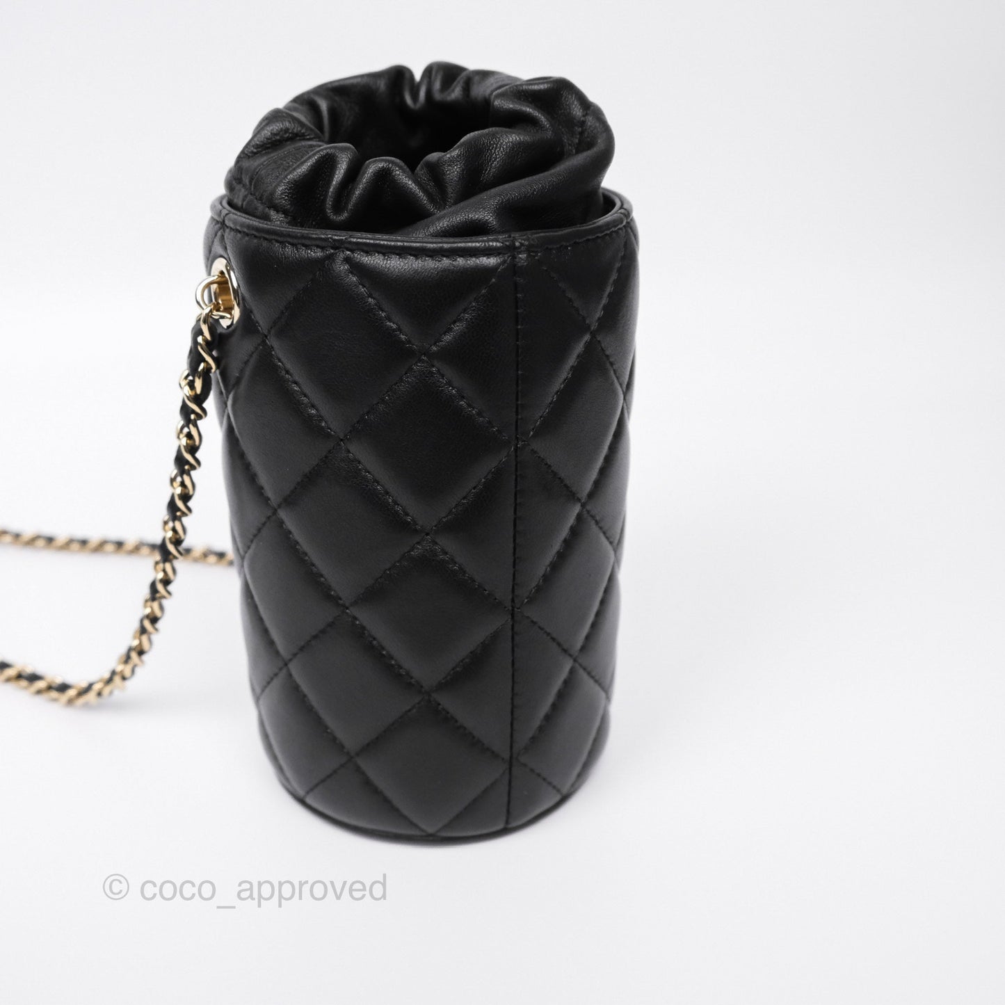 Chanel Small Bucket With Chain Black Lambskin Gold Hardware 21A