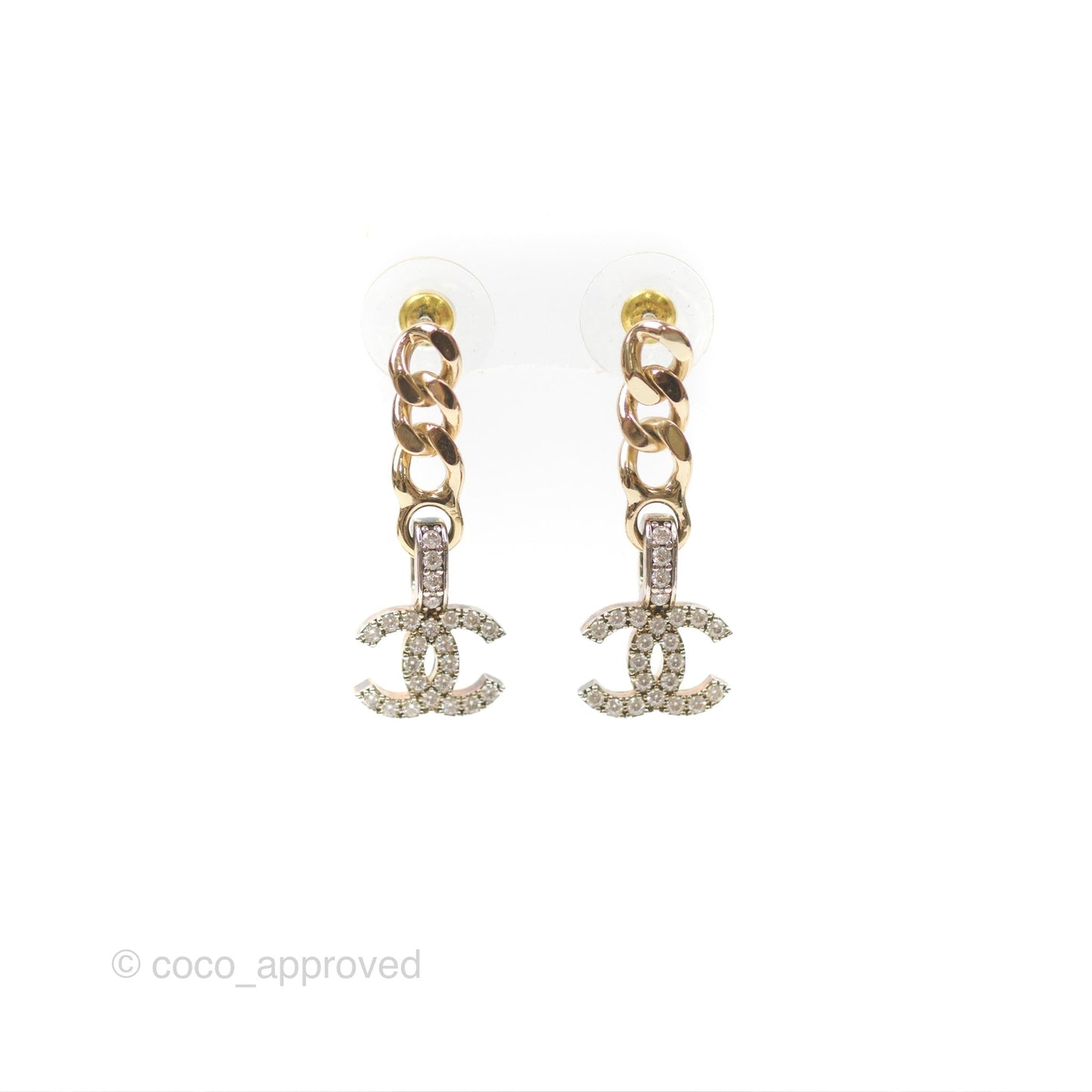 Chanel Chain CC Crystal Drop Earrings Gold & Silver Tone 22S