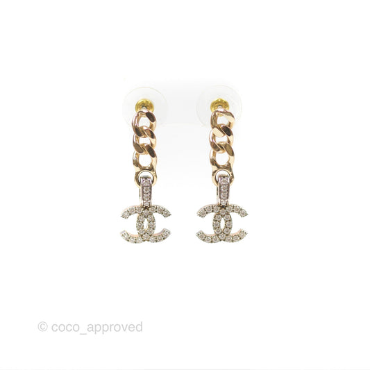 Chanel Chain CC Crystal Drop Earrings Gold & Silver Tone 22S