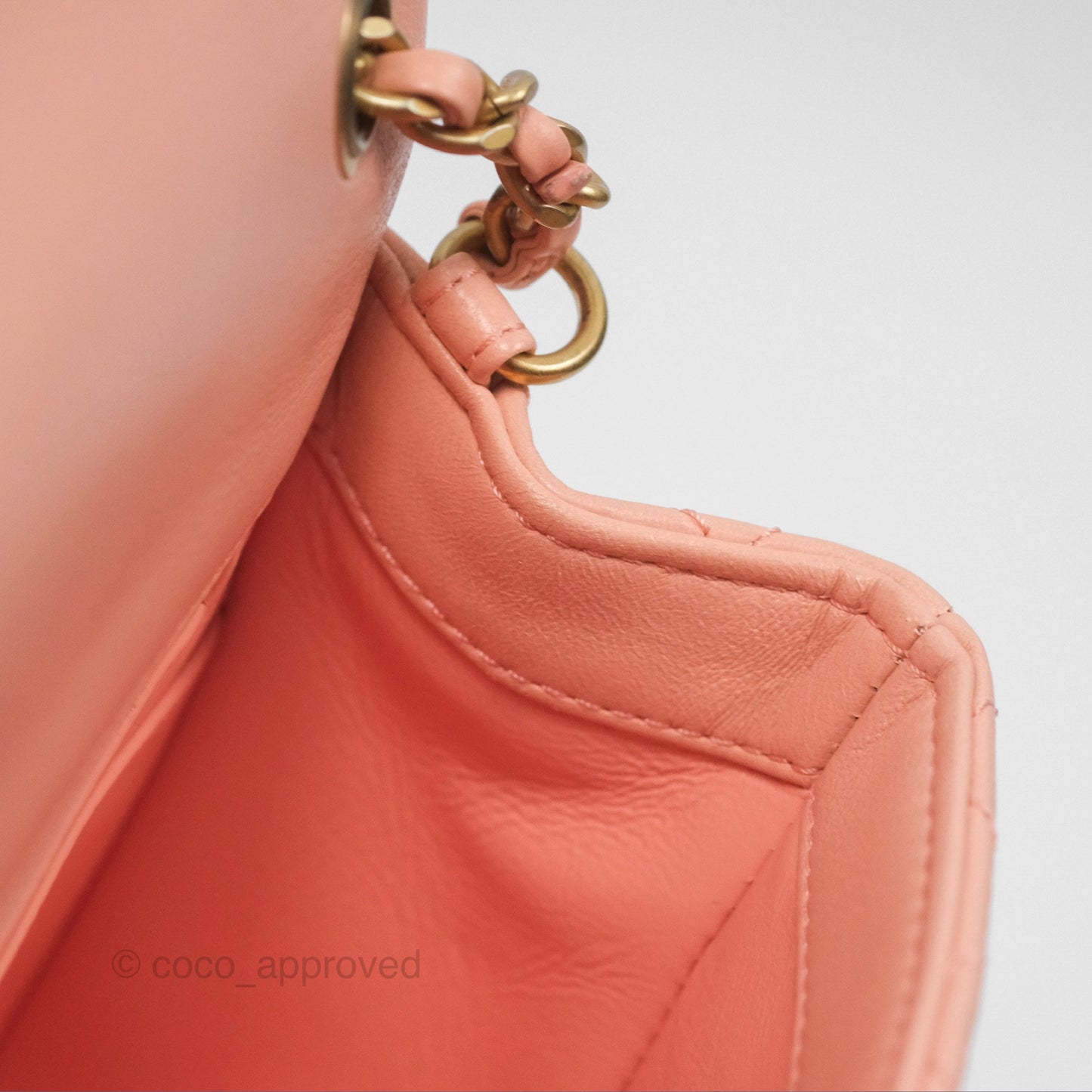 Chanel Pearl Crush Mini Square Quilted Peach Beige Lambskin Aged Gold Hardware