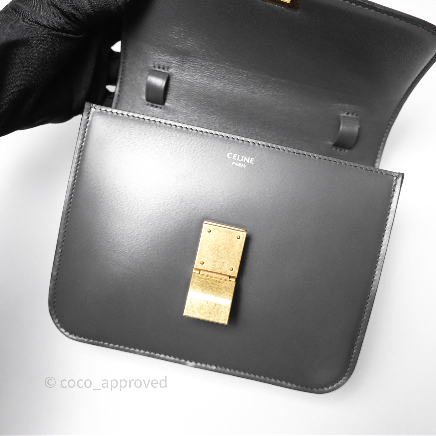 Celine Teen Classic Box Flap Dark Grey Box Calfskin
