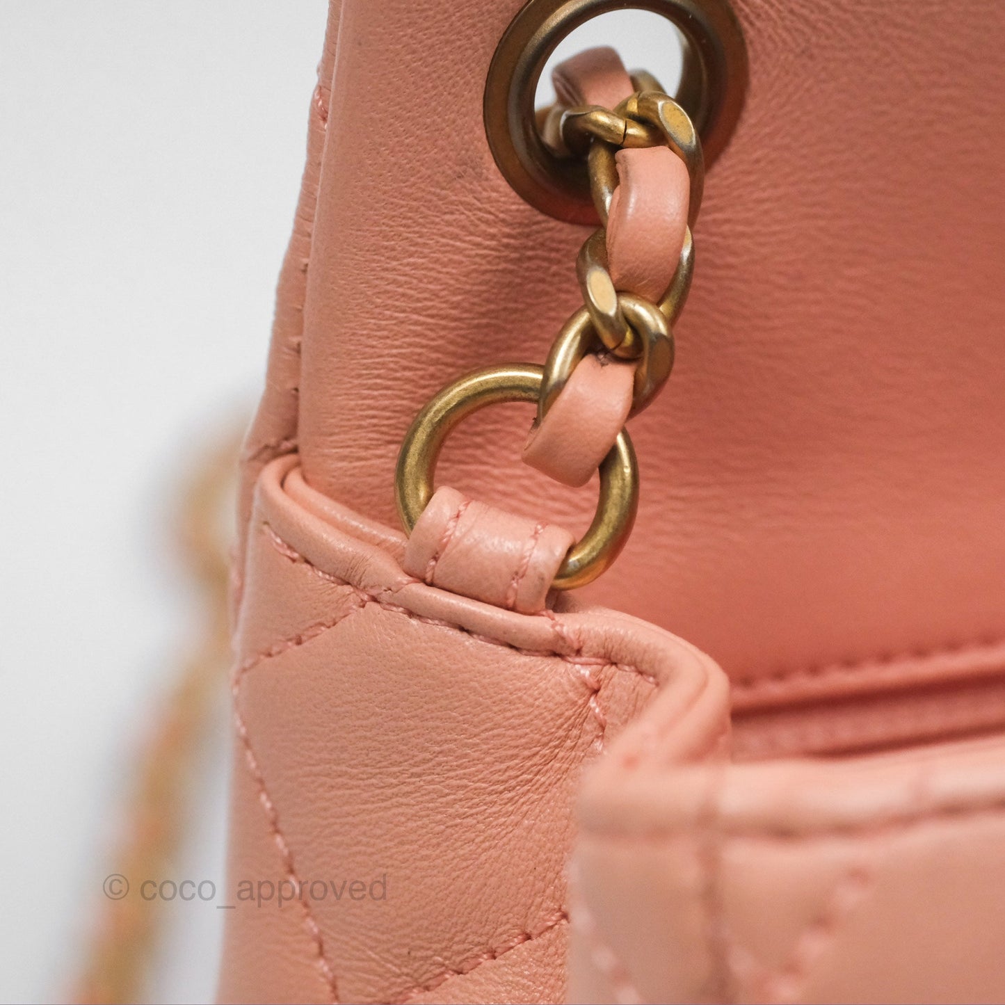 Chanel Pearl Crush Mini Square Quilted Peach Beige Lambskin Aged Gold Hardware