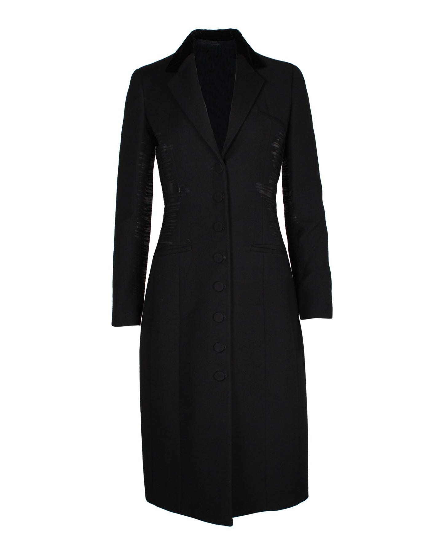 Luxury Bottega Veneta Side Stripe Coat in Black Lana Vergine