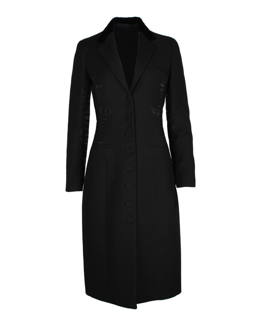 Luxury Bottega Veneta Side Stripe Coat in Black Lana Vergine