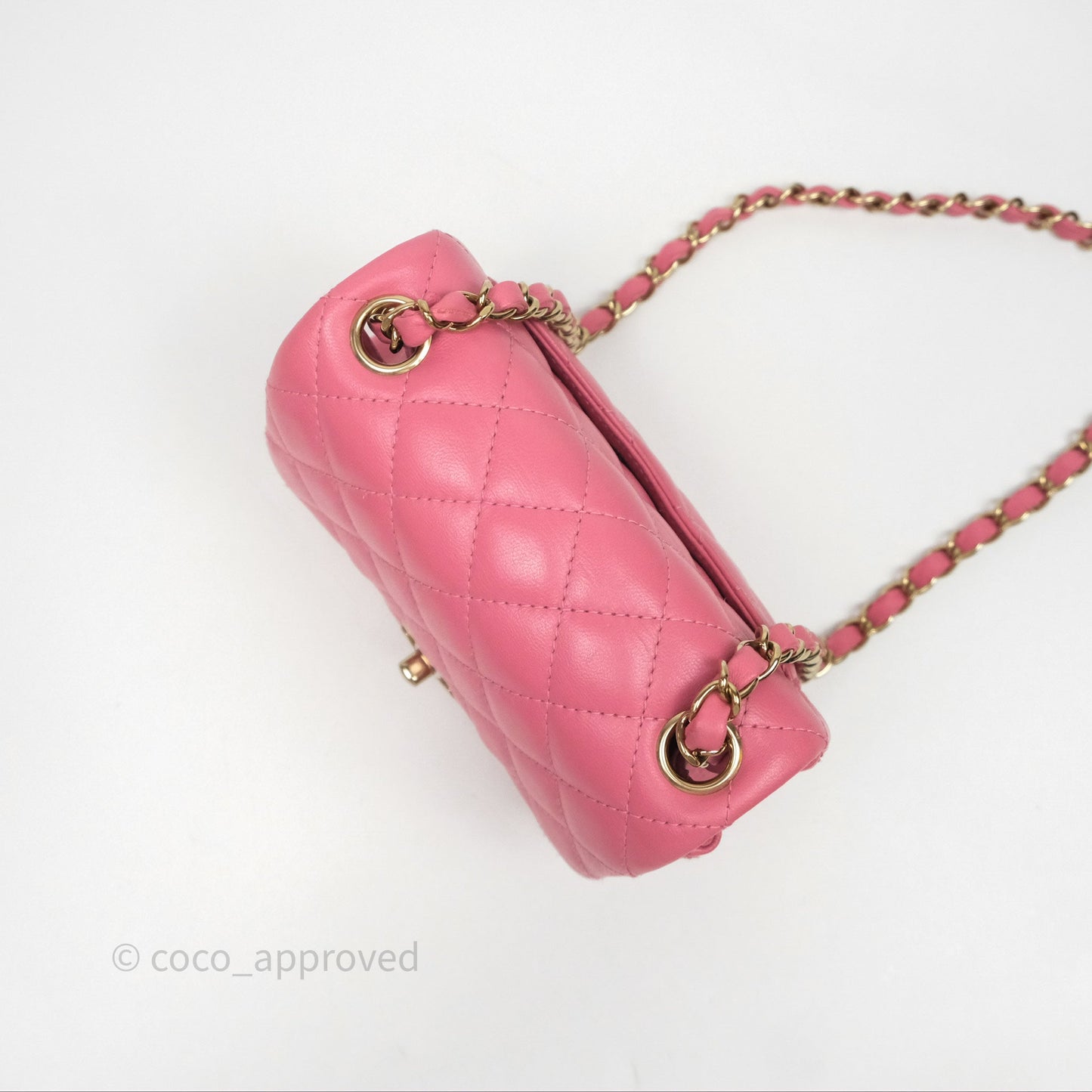 Chanel Mini Square Flap Quilted Pink Lambskin Gold Hardware