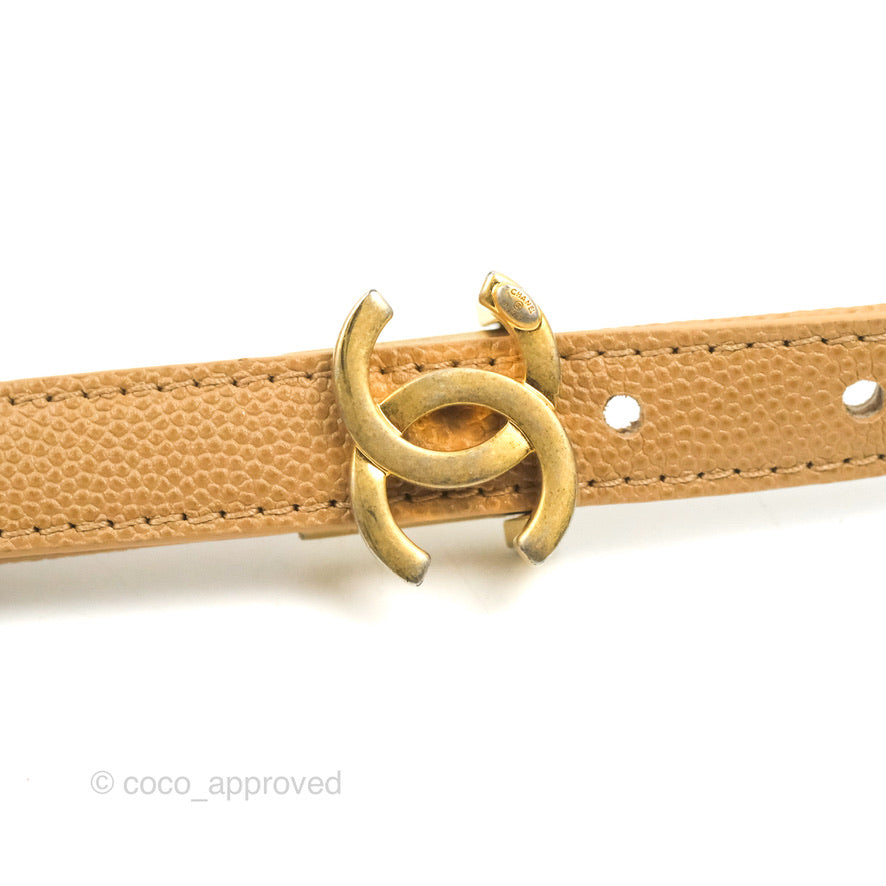 Chanel Mini Messenger Bag Beige Caviar Gold Hardware 21K