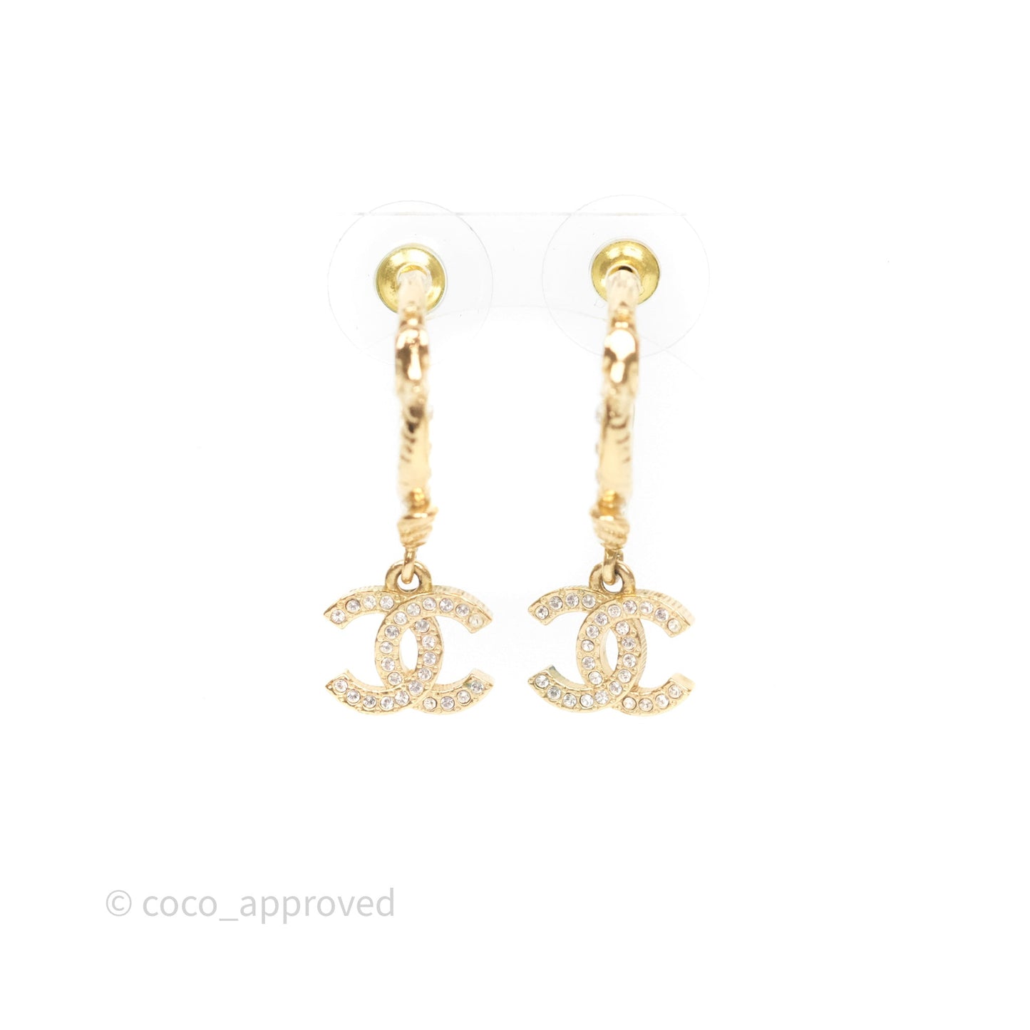 Chanel CC Crystal Hoop Earrings Gold Tone 23V