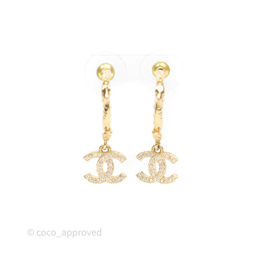 Chanel CC Crystal Hoop Earrings Gold Tone 23V