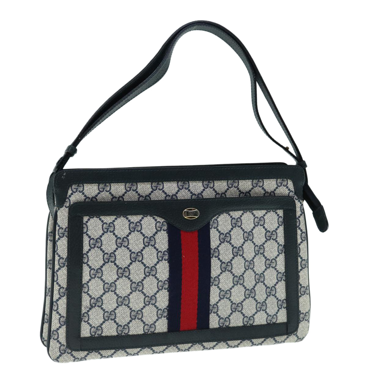 GUCCI GG Canvas Sherry Line Shoulder Bag PVC Navy Red  63811