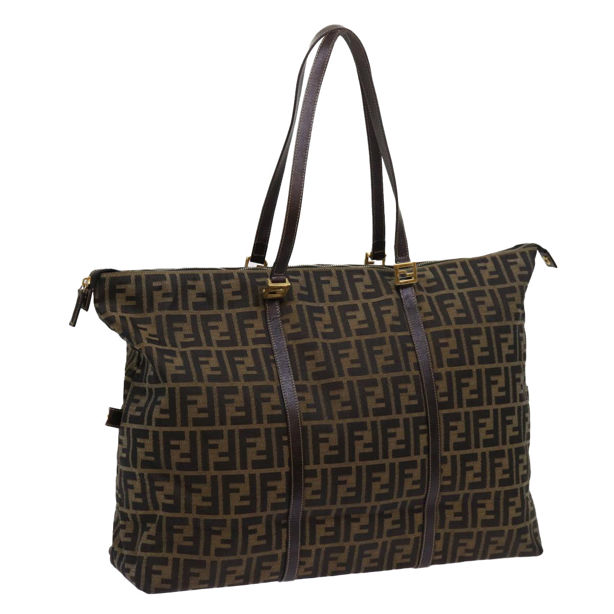 Luxury FendiZucca Canvas Shoulder Bag Black Brown63819