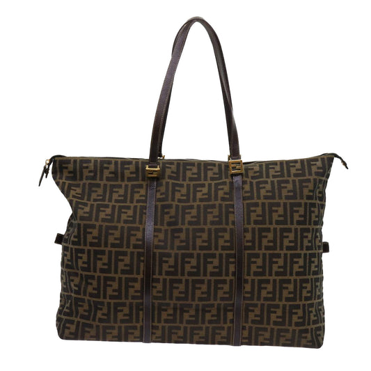 Luxury FendiZucca Canvas Shoulder Bag Black Brown63819