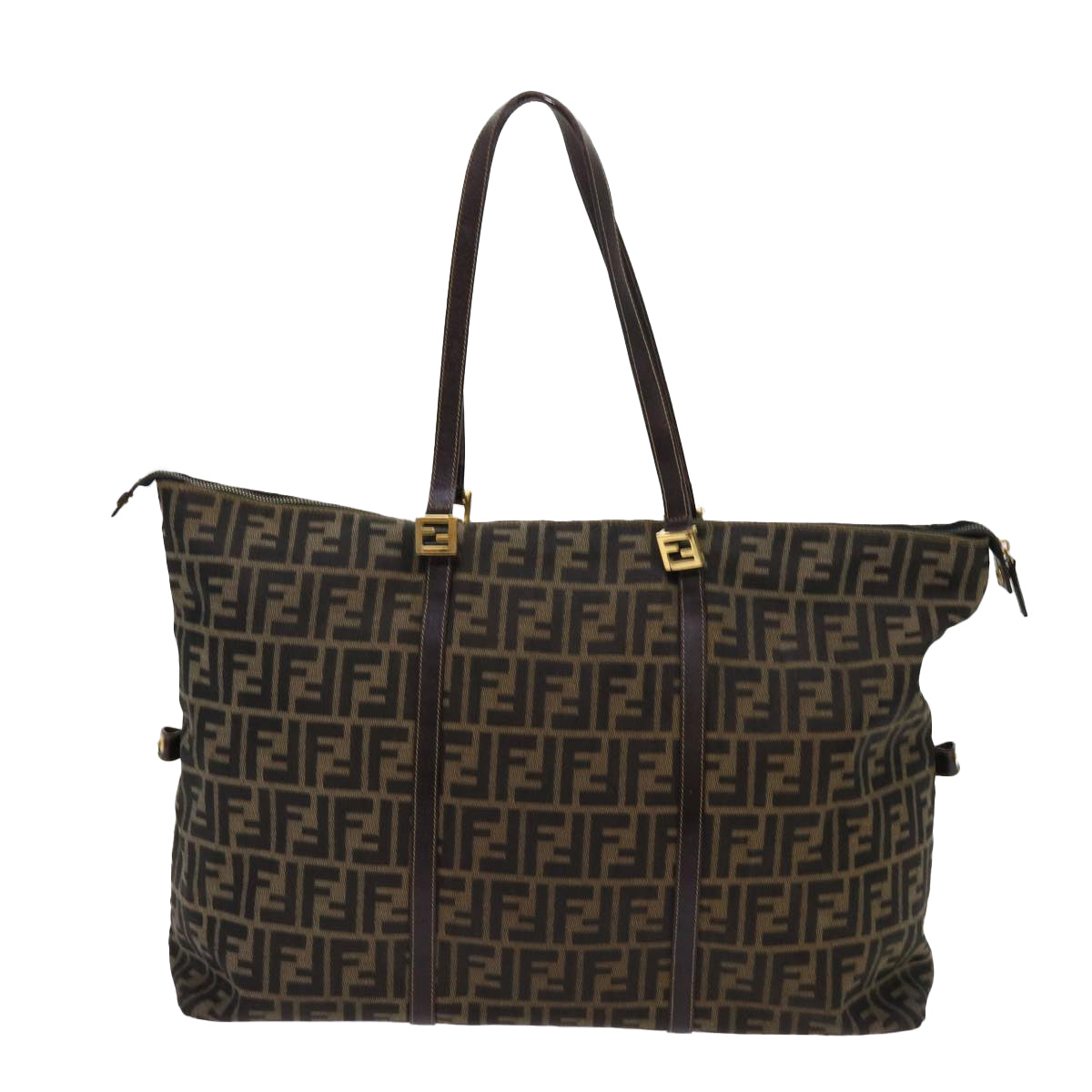 Luxury FendiZucca Canvas Shoulder Bag Black Brown63819