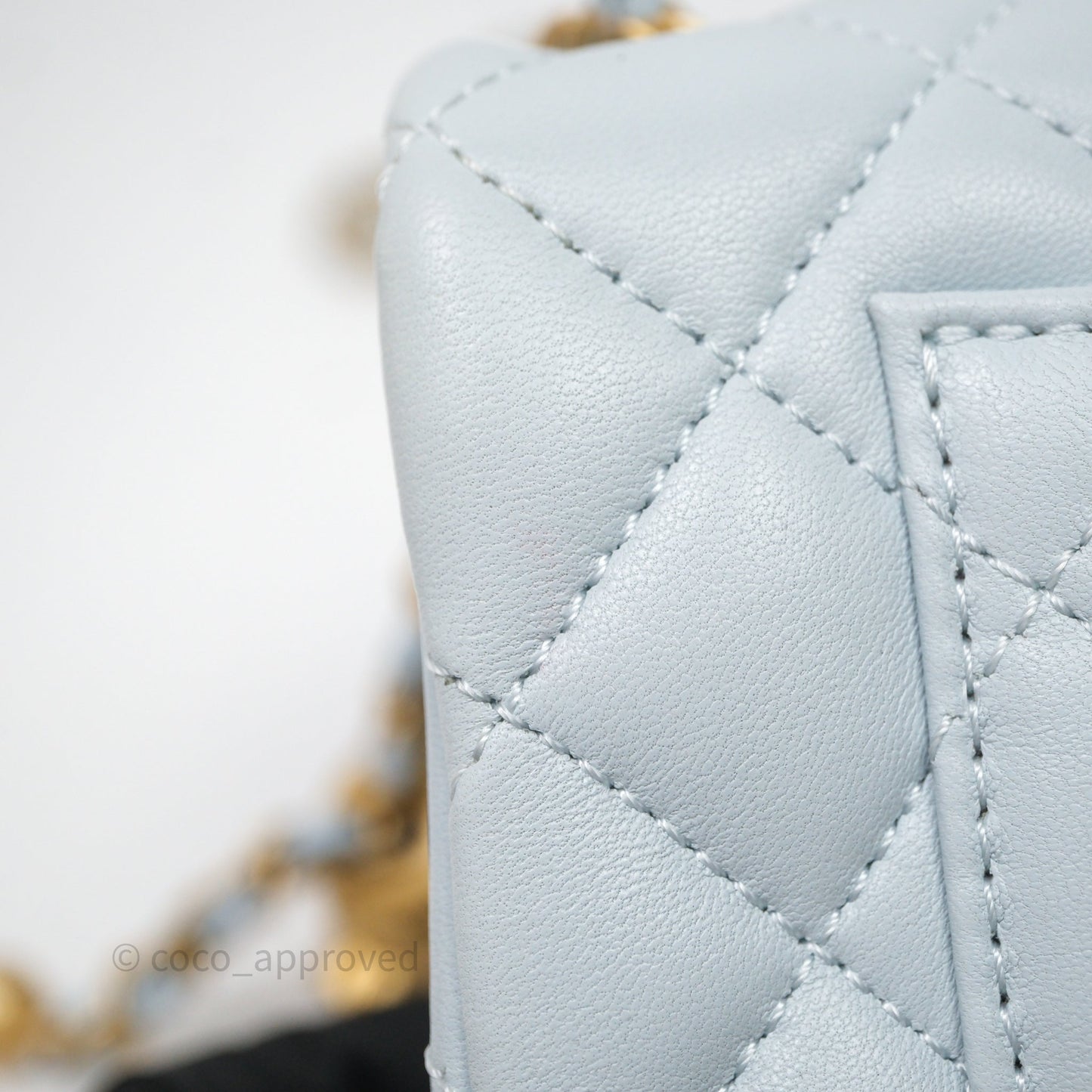 Chanel Pearl Crush Mini Rectangular Light Blue Lambskin Aged Gold Hardware