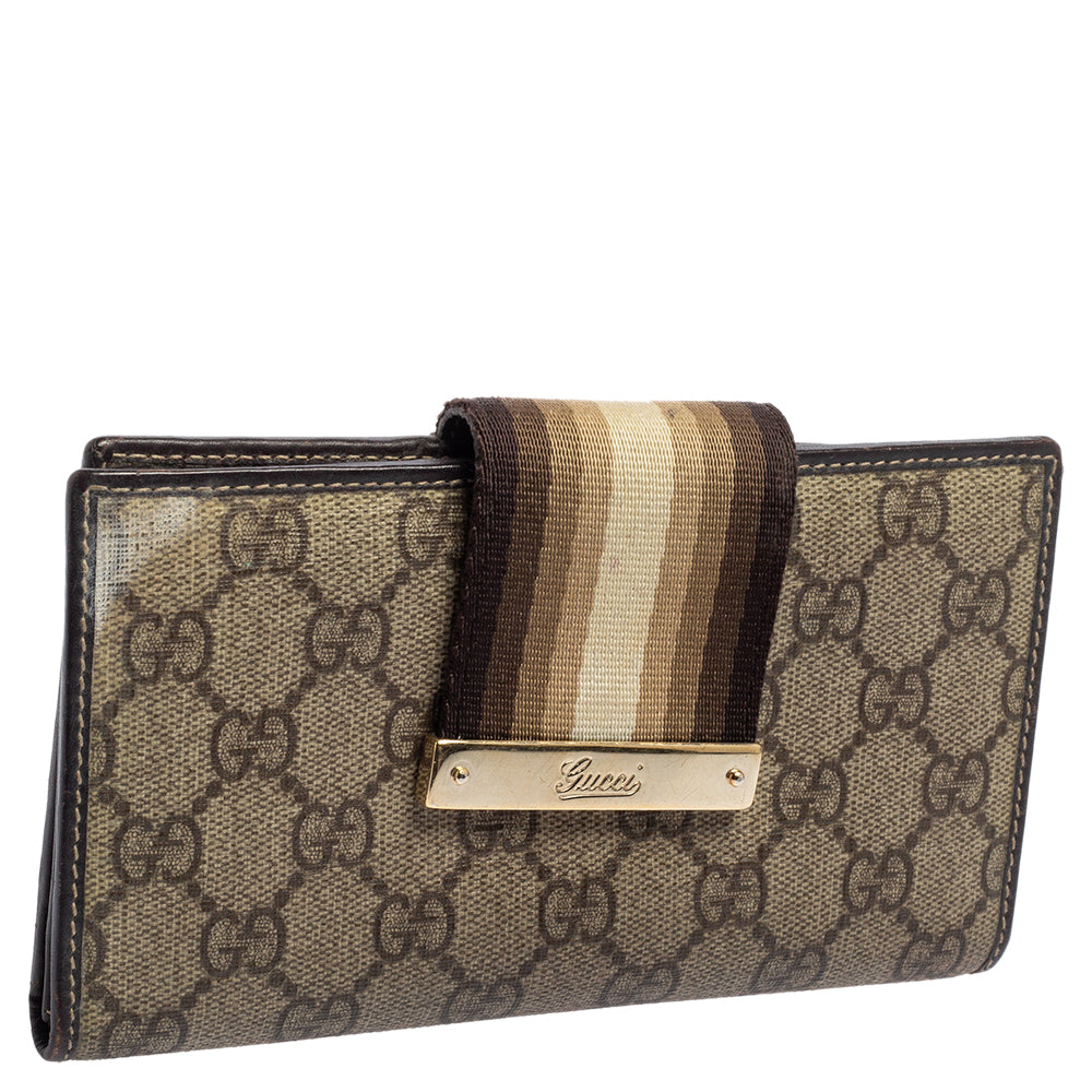 Luxury Gucci Trending 2025 Beige Gg Supreme Canvas Vintage Web Continental Wallet..
