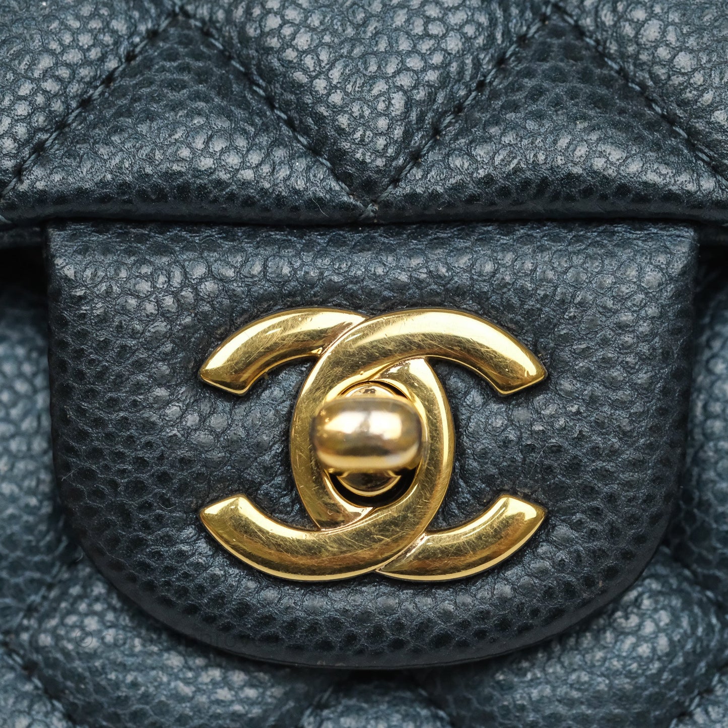 Chanel Mini Rectangular Quilted Iridescent Teal Caviar Gold Hardware