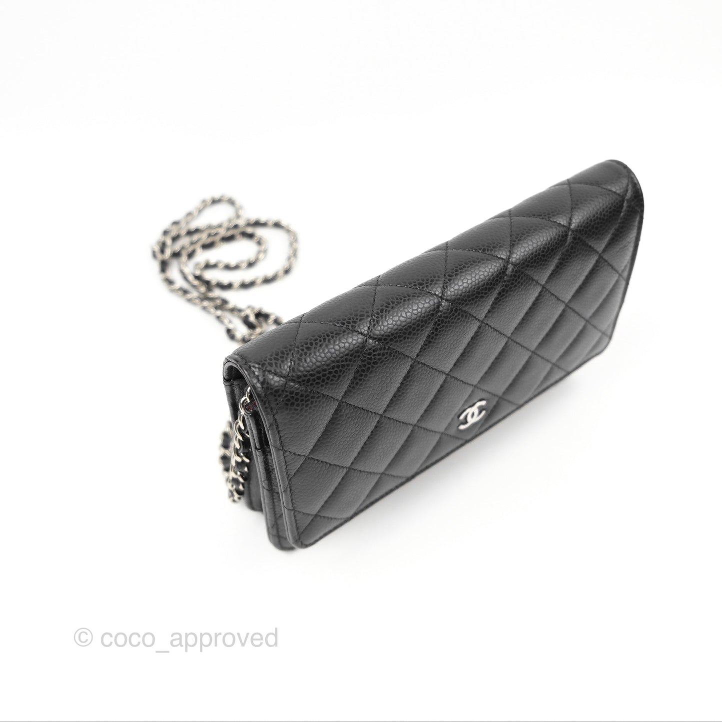 Chanel Quilted Classic Wallet On Chain WOC Black Caviar Silver Hardware