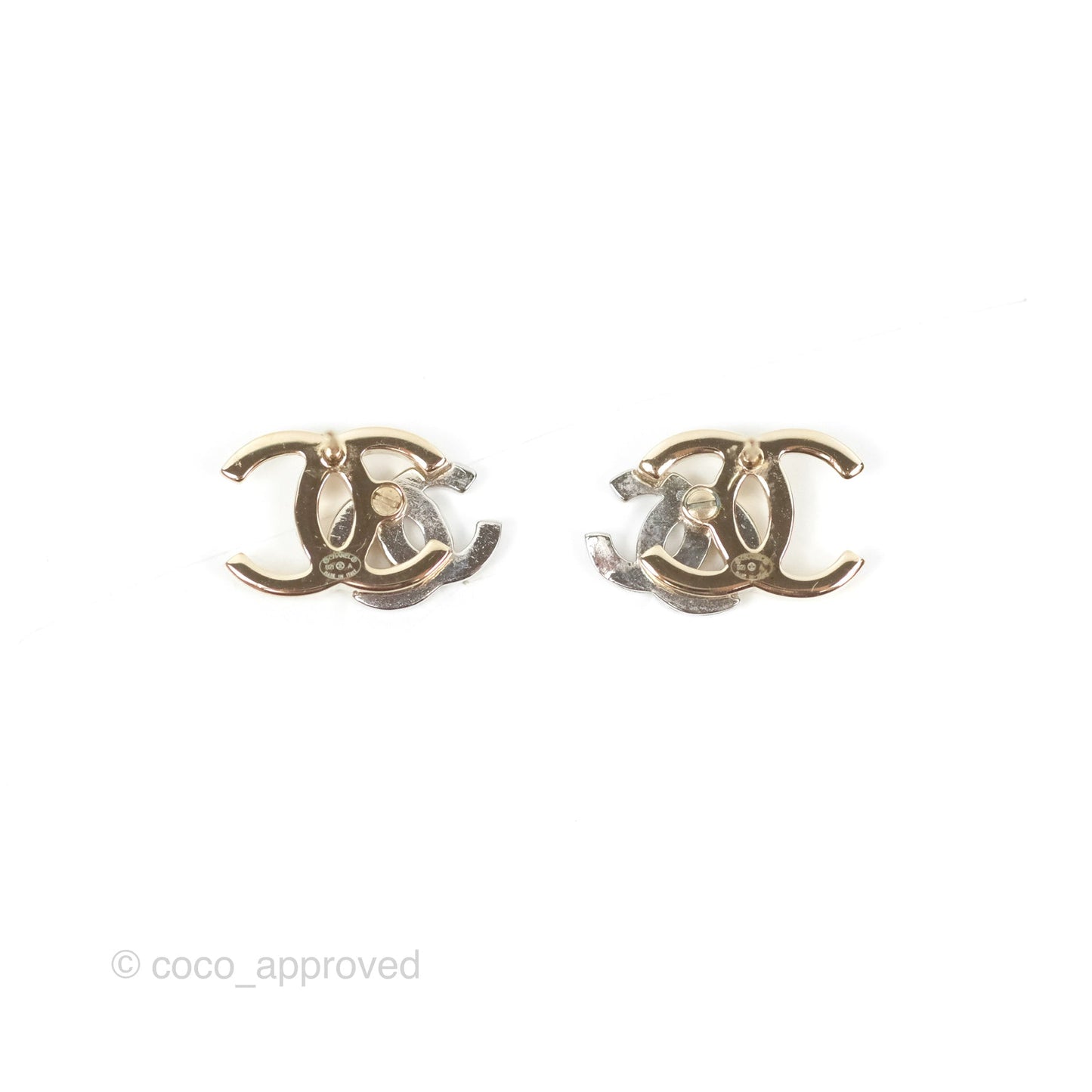 Chanel Double Crystal CC Earrings Silver & Gold Tone 21A