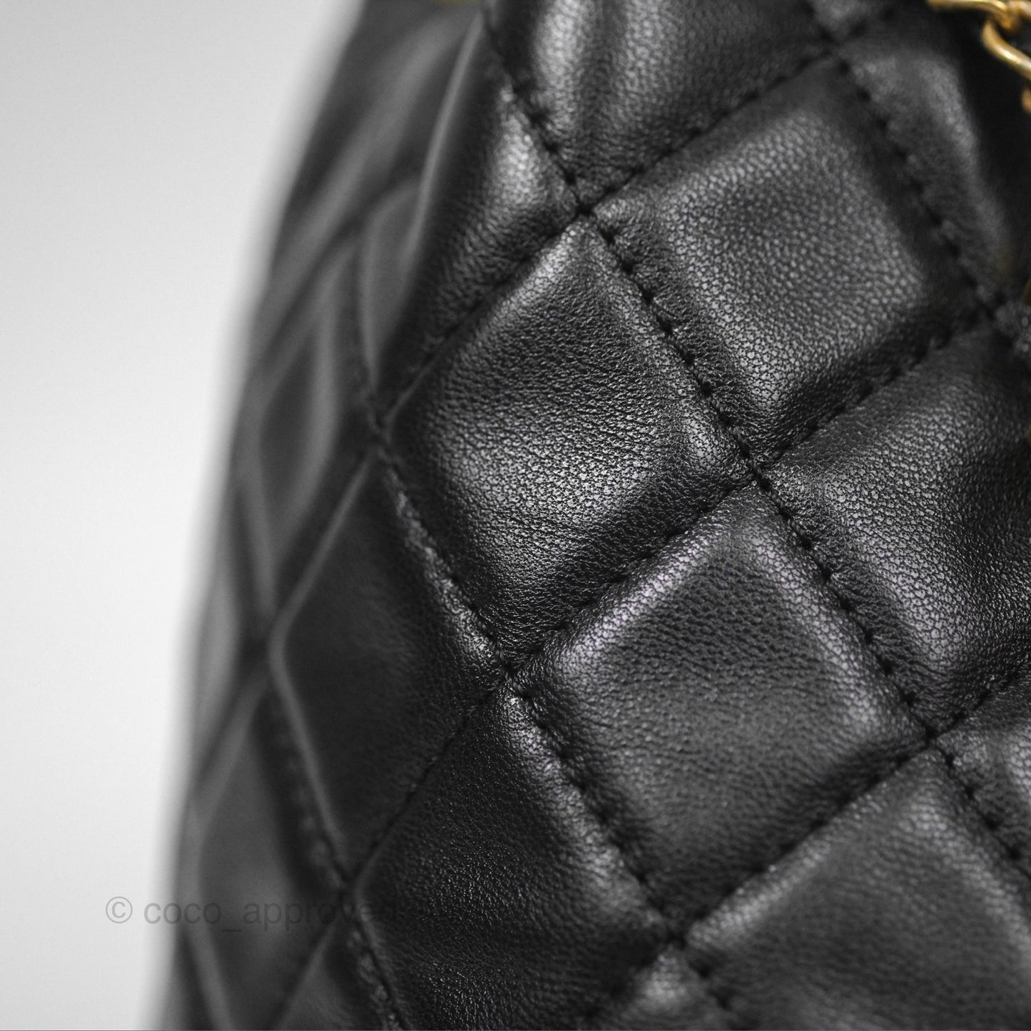 Chanel Pearl Crush Bucket Bag Black Lambskin Aged Gold Hardware 22S