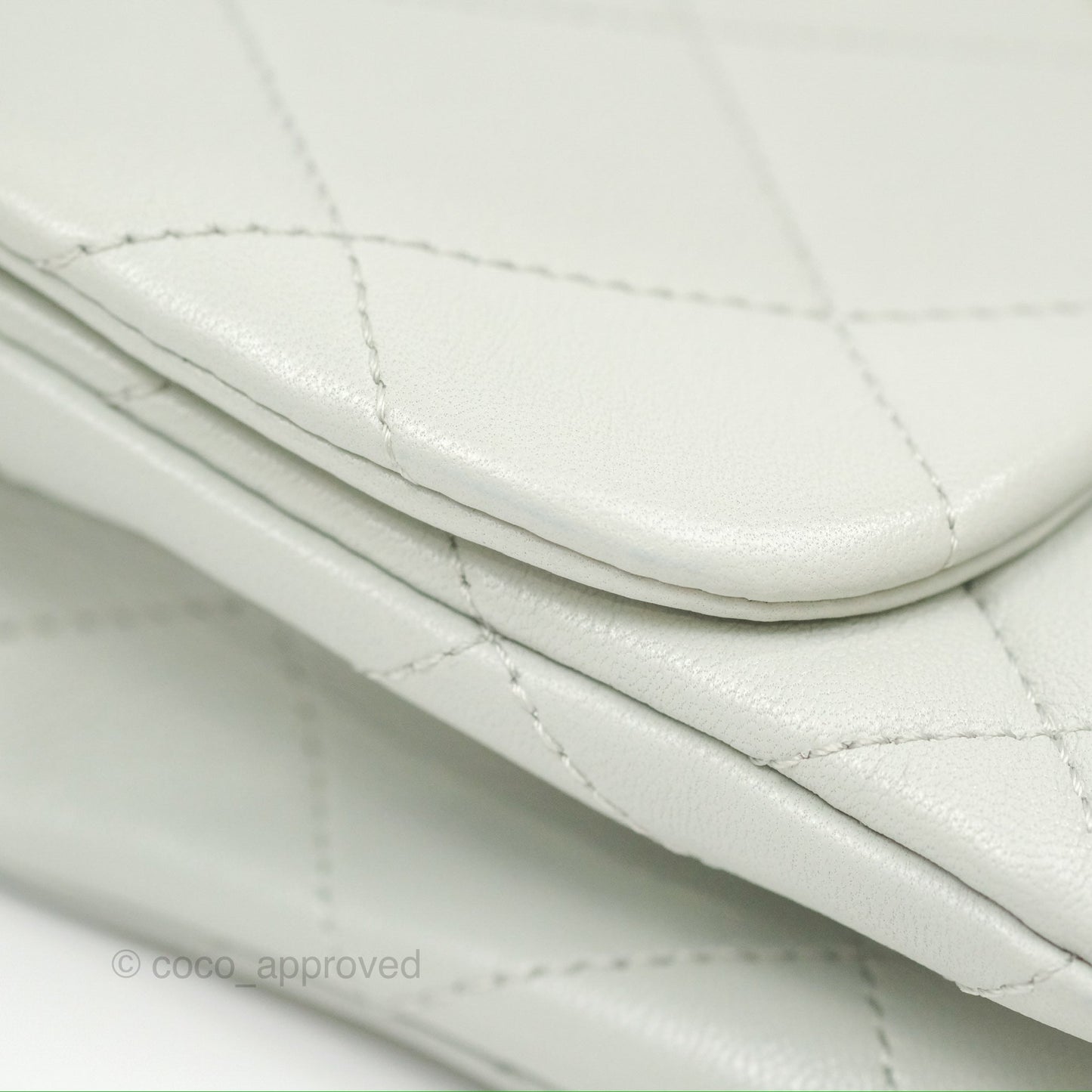 Chanel Chain Handle Flap Light Grey Calfskin Aged Gold Hardware