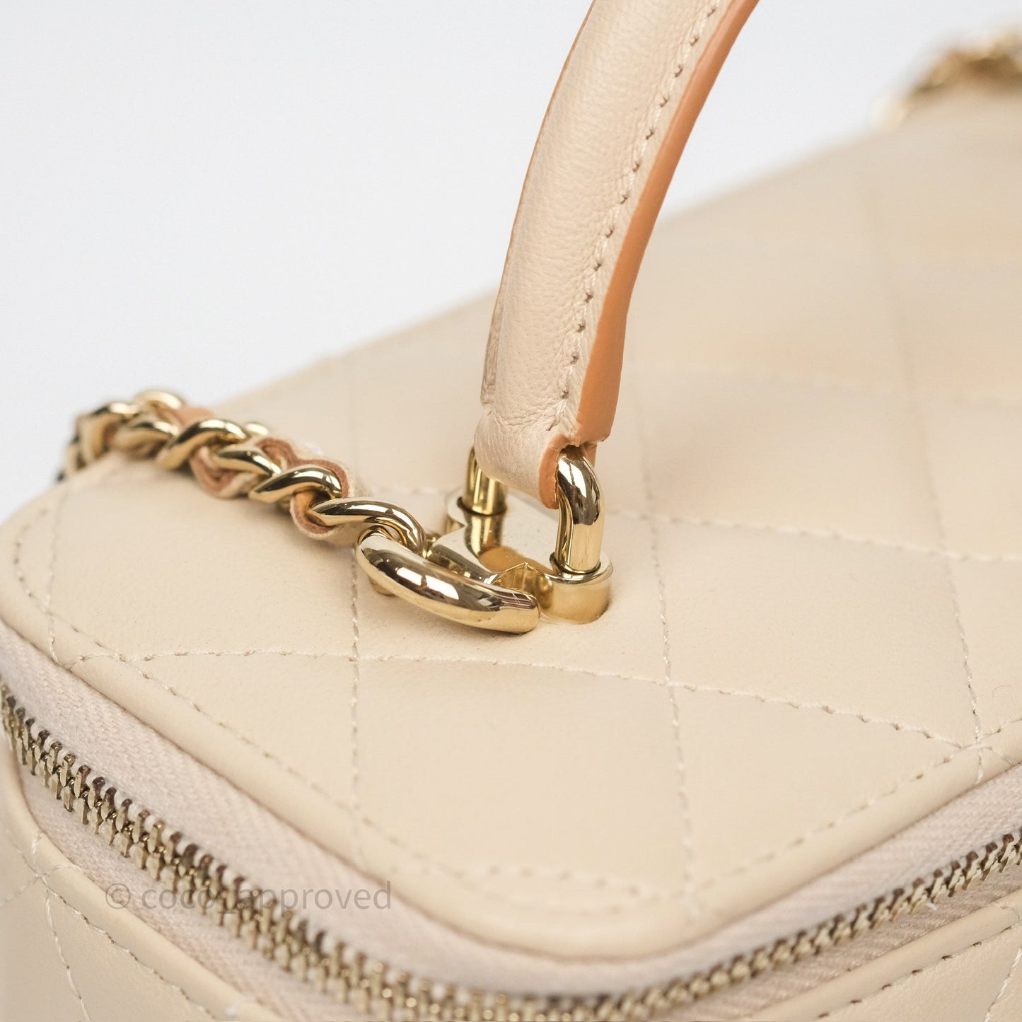 Chanel Vanity Rectangular Top Handle Ecru/Beige Lambskin Gold Hardware 23P