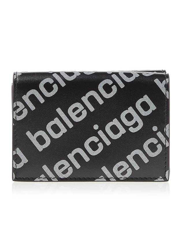 Luxury Balenciaga All-Over Logo Tri-Fold Half Wallet Black