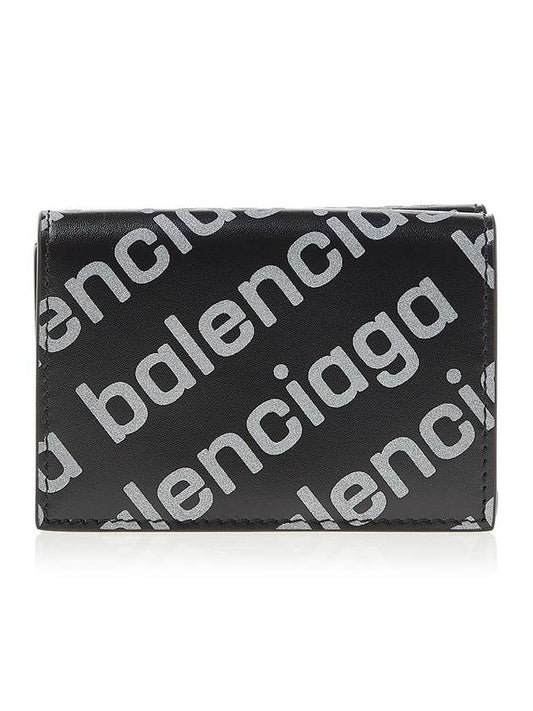 Luxury Balenciaga All-Over Logo Tri-Fold Half Wallet Black