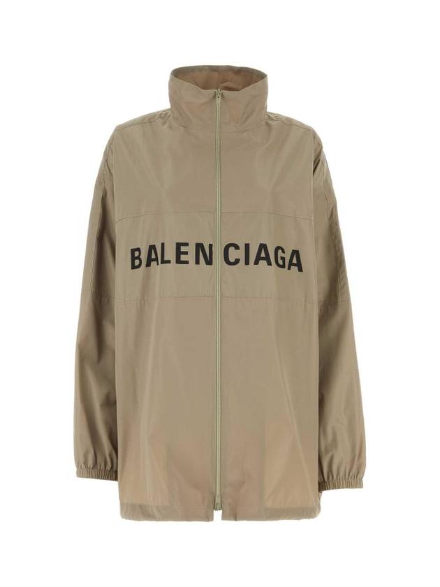 Luxury Balenciaga Logo Print Zip-up Jacket Beige