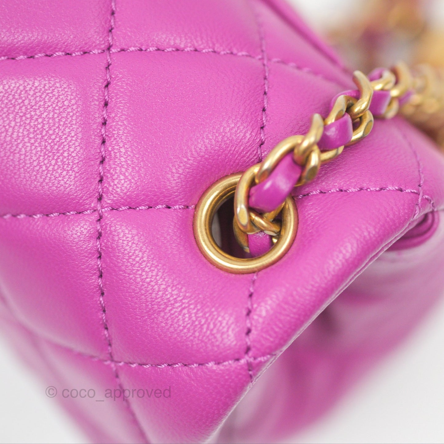 Chanel Mini Rectangular Pearl Crush Quilted Purple Lambskin Aged Gold Hardware